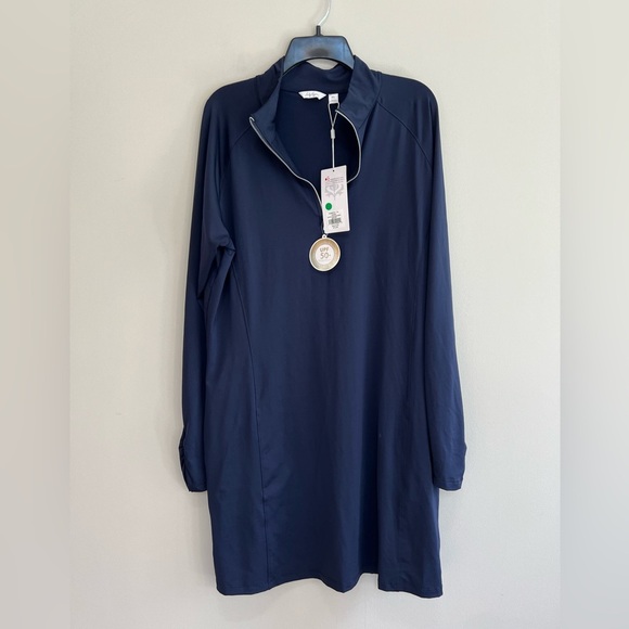NWT Lady Hagen Solid Navy Blue UV UPF 50+ Long Sleeve Golf Dress, size XL - Picture 2 of 10